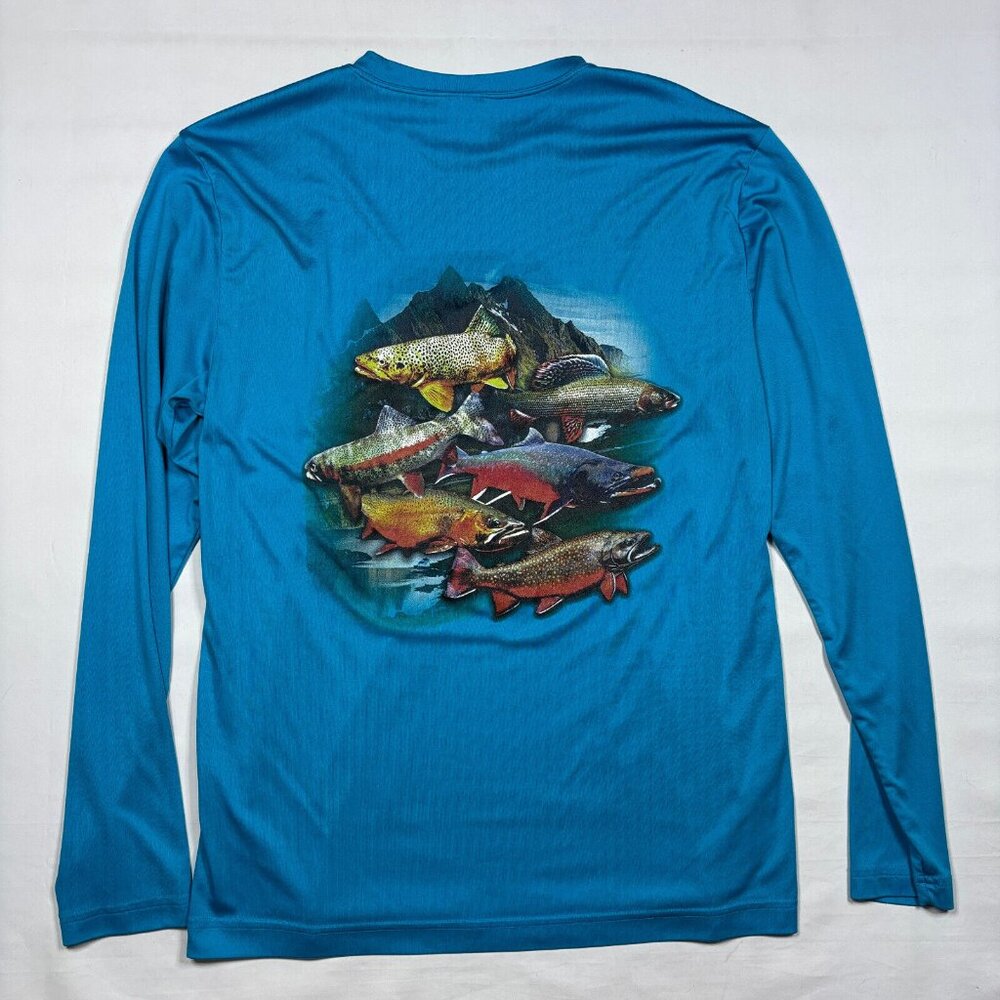 Colorado Trout Fishing Fly Fishing Graphic Blue L/S Performance T-Shirt Adult M
